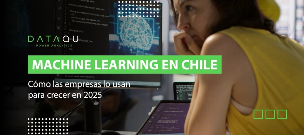 Mujer trabajando con machine learning en Chile aplicado a empresas 2025