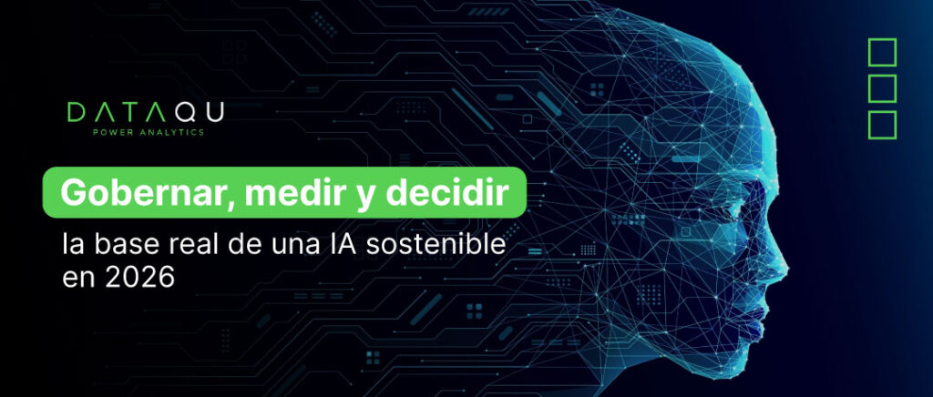 Visualización estratégica de datos representando gobierno del dato y madurez analítica en IA