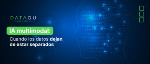 Silueta digital con circuitos y datos representando inteligencia artificial multimodal – DataQU