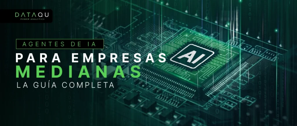 Chip de inteligencia artificial con circuitos digitales, guía de agentes de IA para empresas medianas DataQu