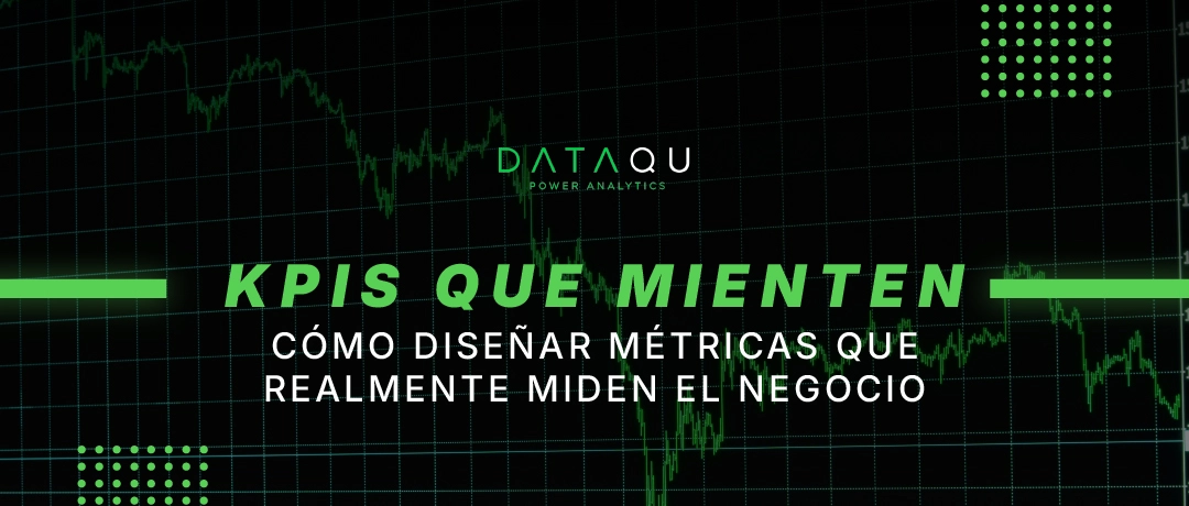 Gráfico de datos financieros en pantalla oscura, KPIs que mienten DataQu